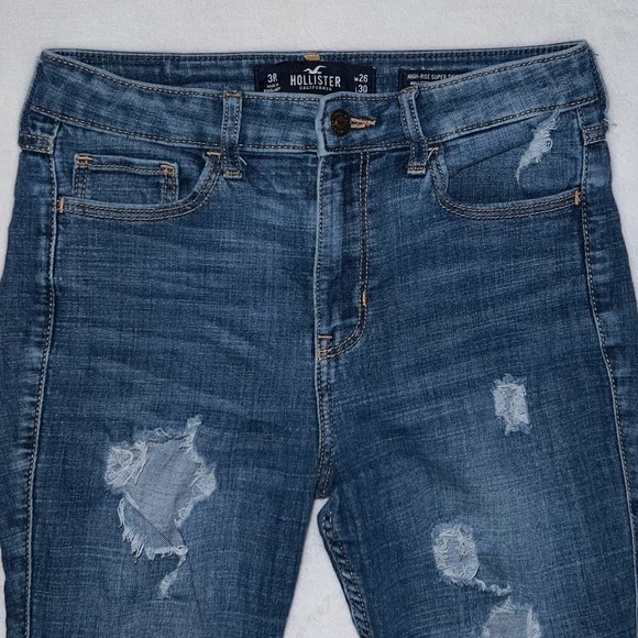 Hollister High-Rise Super Skinny Ripped and Distressed Blue Denim Jeans - Picture 3 of 11